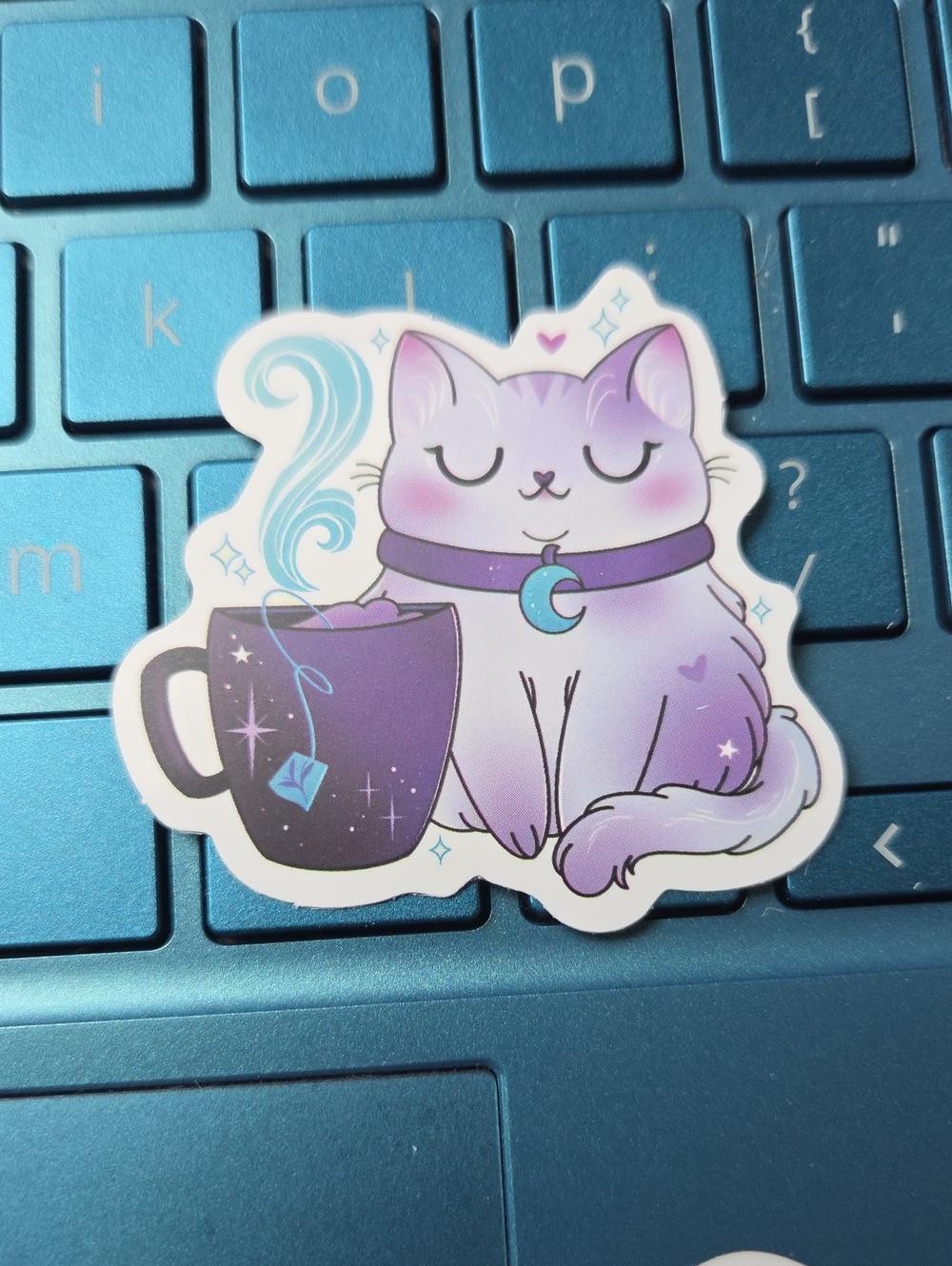 Mystic Lavender Cat Sticker - Cute Purple Cat with Tea Mug